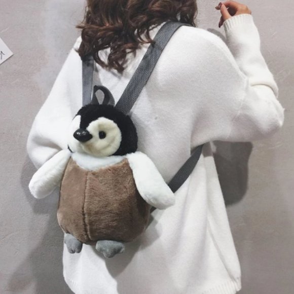 Cute Penguin Plush Backpack For Girls Khaki Penguin Plush Shoulder Bag Birthday - Picture 1 of 3
